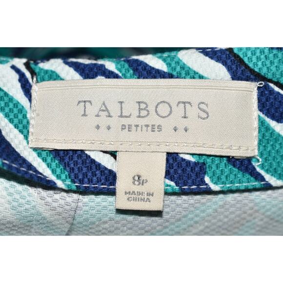 TALBOTS $79 Blue Printed Textured Stretch Cotton Pencil Skirt Size 8P - Picture 3 of 3